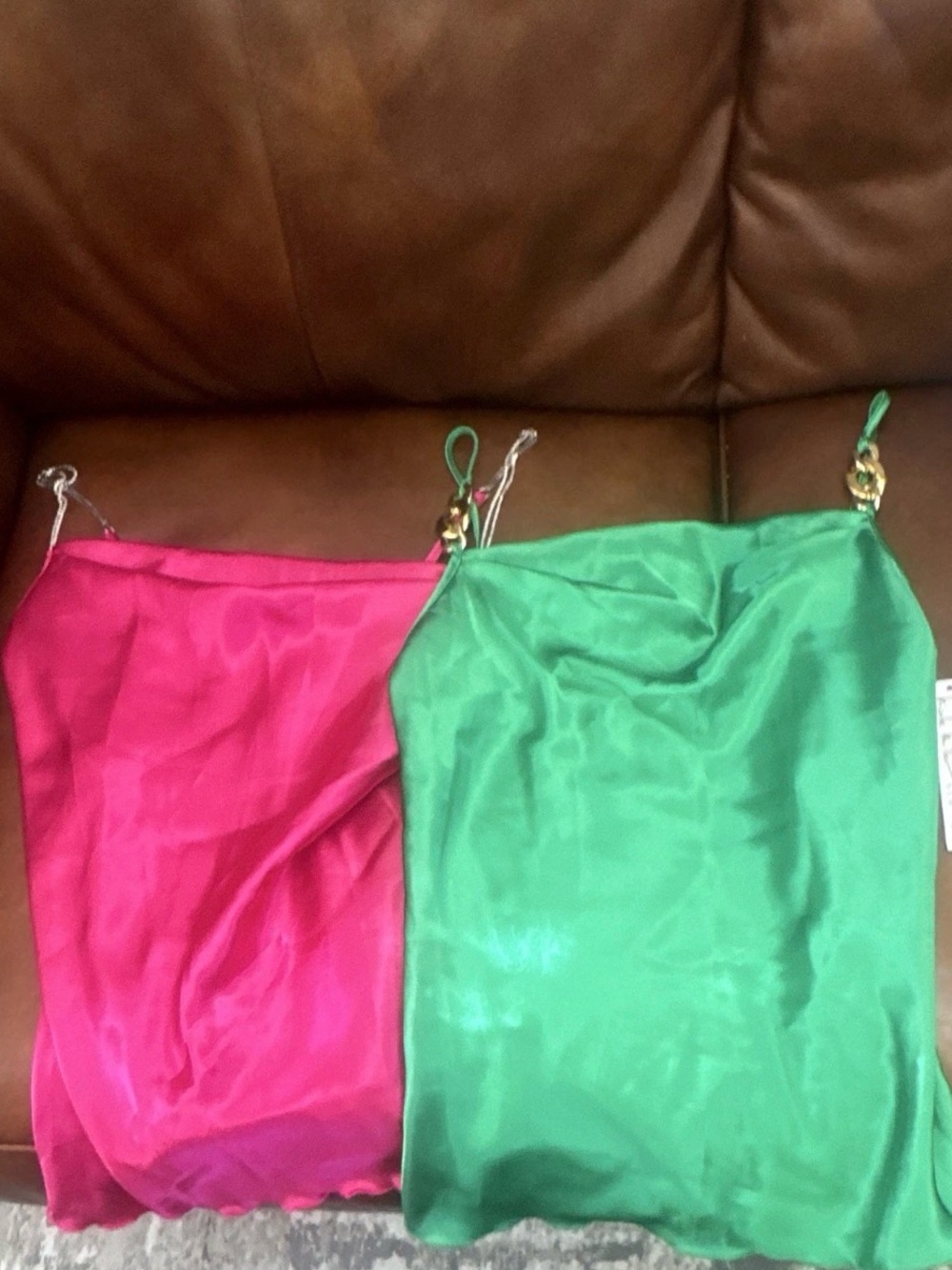 Nicole Miller Satin Camisoles in Hot Pink and Emerald Green